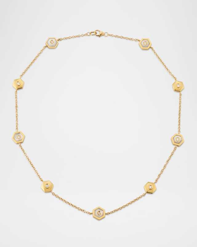 Baia Sommersa Short Necklace in 18K Yellow Gold with White Diamonds and Mother Of Pearl, 16"L